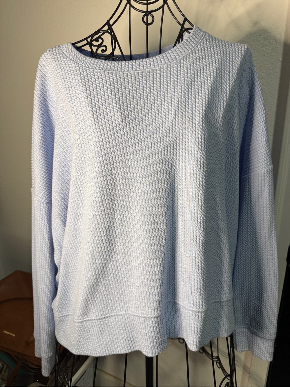 CALIA by Carrie Underwood Pastel Blue Waffle Knit Crewneck Sweater